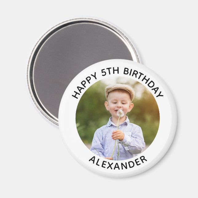 Happy Birthday Round Photo White Magnet (Front/Back)