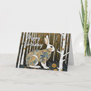 Happy Birthday Rustic Artistic Rabbit Thank You Card