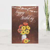 Happy Birthday Rustic Mason Jar Gerbera Daisy