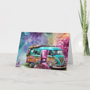 Happy Birthday rusty Combi van with flowers 1970s  Thank You Card