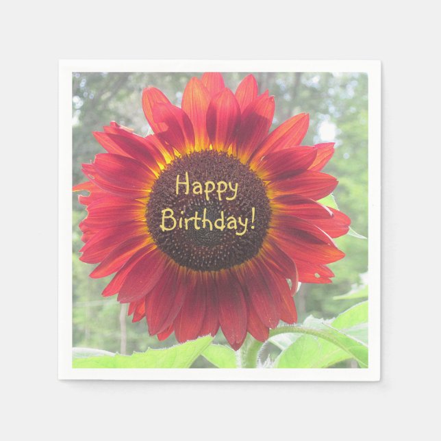 Happy Birthday Rusty Sunflower Napkin (Front)
