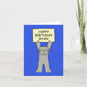 Happy Birthday Ryan Cartoon Cat Card