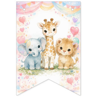 Happy Birthday Safari Animals Boy Blue Bunting Flags