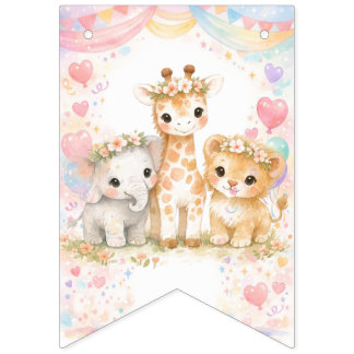 Happy Birthday Safari Animals Pink Girl Thank You Bunting Flags