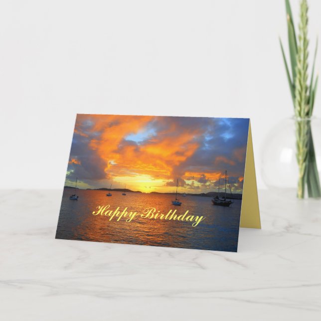 Happy Birthday Sailboats at Golden Sunset Card (Front)