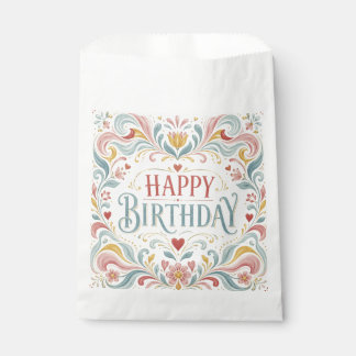Happy Birthday Scandinavian Folk Art Floral Swirls Favour Bag