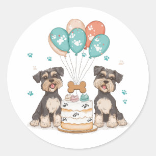 Happy Birthday Schnauzer Dogs Classic Round Sticker