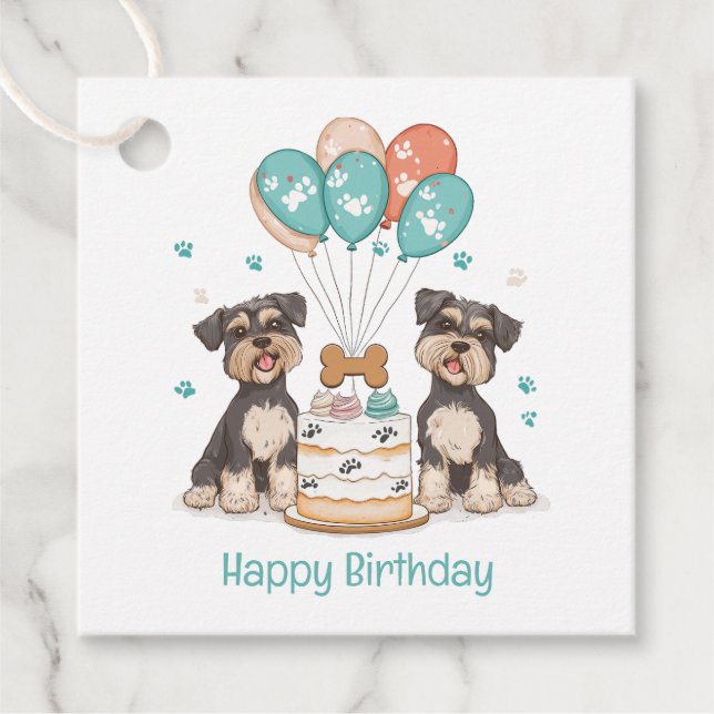Happy Birthday Schnauzer Dogs Favour Tags (Front)