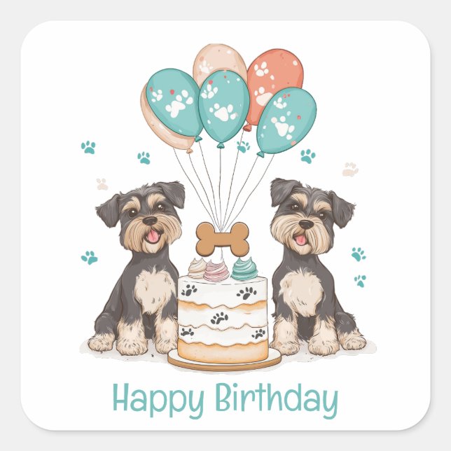 Happy Birthday Schnauzer Dogs Square Sticker (Front)