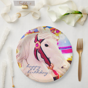 Happy Birthday Script Carnival Carousel Horse Bold Paper Plate