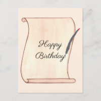 Happy Birthday Scroll and Quill Postcards