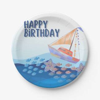 happy birthday sea theme paper plate