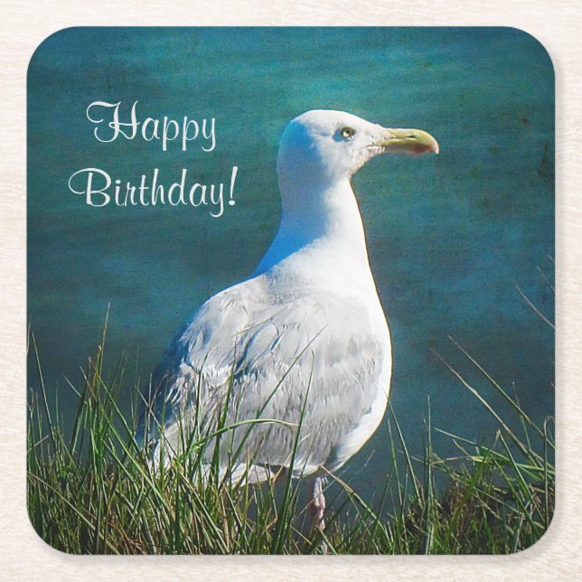 Happy Birthday Seagull Paper Coasters (Front)
