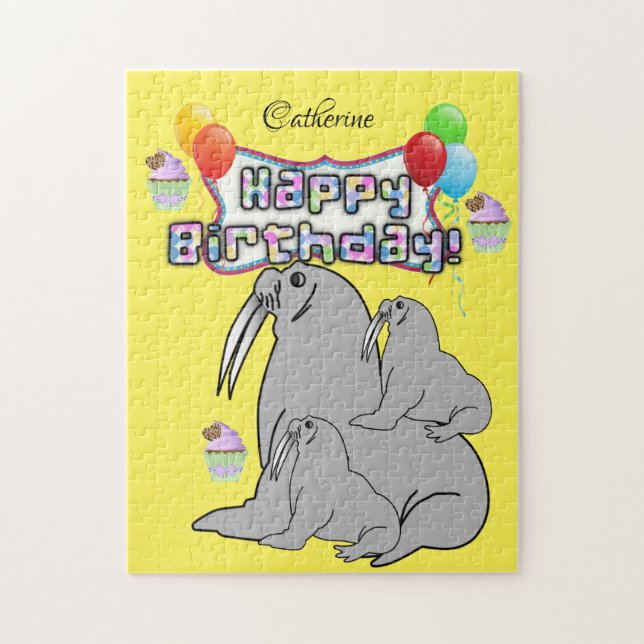 Happy Birthday Seal Balloons Cupcake Jigsaw Puzzle (Vertical)