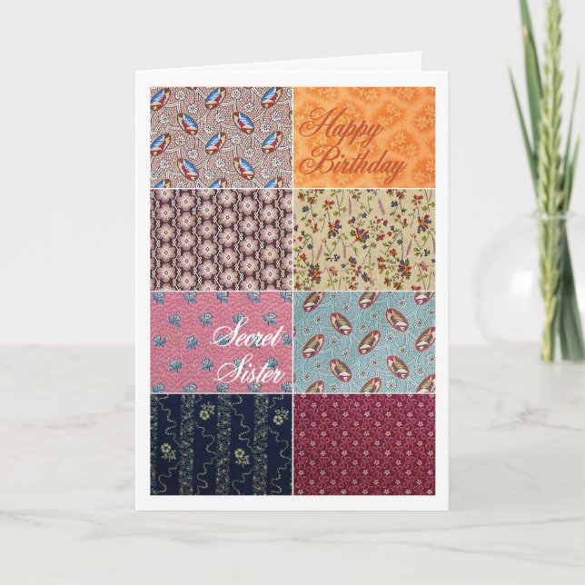 Happy Birthday Secret Sister Crazy Quilt Card (Front)