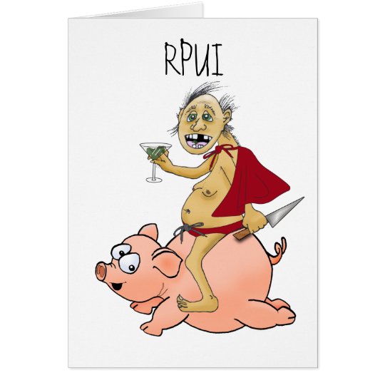Happy Birthday Semi Naked Man on Pig Card