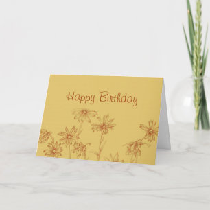 Happy Birthday Sepia Daisy Pen and Ink Drawing Card