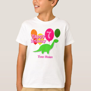 Happy Birthday Seven Party Balloon Green Dino Tee