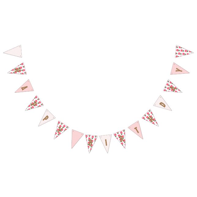 Happy Birthday Shabby Chic Pink Rose Polka Dots Bunting Flags (All)