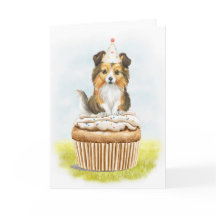 Happy Birthday Sheltie Pup Cake Birthday Card