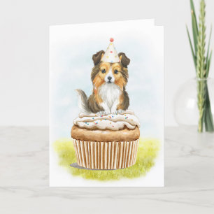 Happy Birthday Sheltie Pup Cake Birthday Card