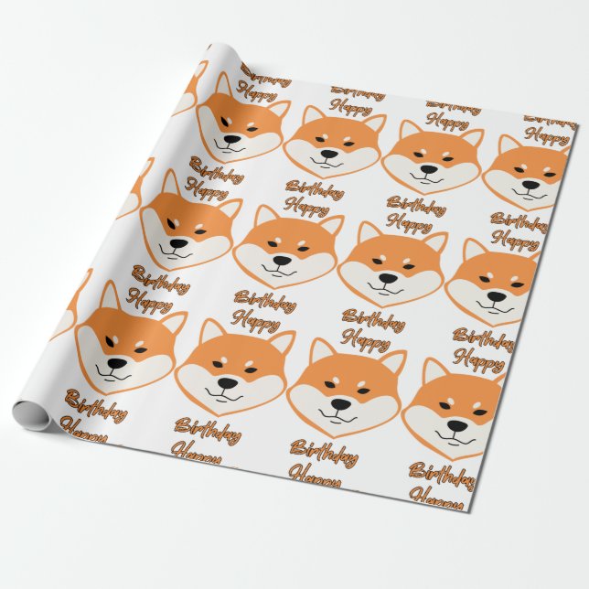 Happy Birthday Shiba Inu Original Wrapping Paper (Unrolled)