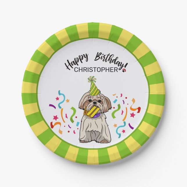 Happy Birthday Shih Tsu Dog Party Paper Plate (Front)