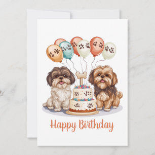 Happy Birthday Shih Tzu Dogs Birthday Cake Card