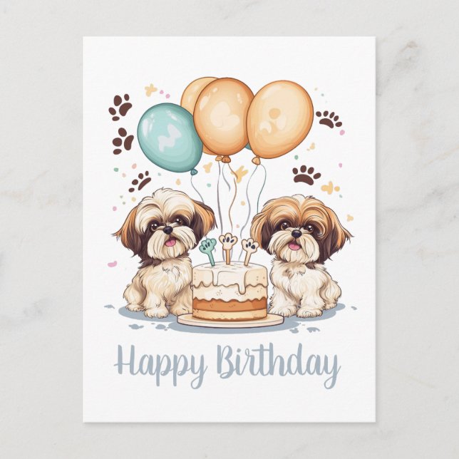 Happy Birthday Shih Tzu Dogs Birthday Cake Postcard (Front)
