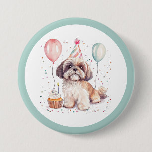 Happy Birthday Shih Tzu Dogs Cupcake 3 Inch Round Button