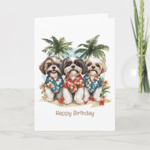 Happy Birthday Shih Tzu Dogs Hawaiian Shirts Card