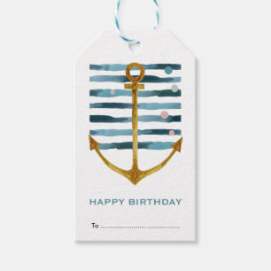 Happy Birthday, Ships Anchor Coastal  Seashore  Gift Tags