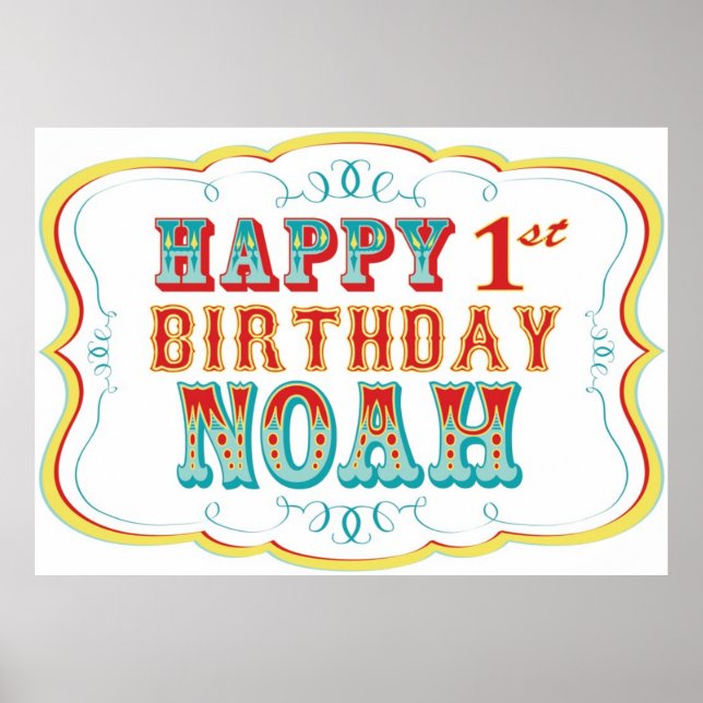 Happy Birthday Sign Carnival or Circus Party Noah (Front)