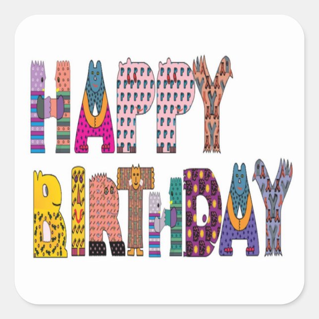 "HAPPY BIRTHDAY" SIGN SQUARE STICKER (Front)