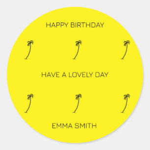 Happy Birthday Silhouette Coconut Trees  Classic Round Sticker