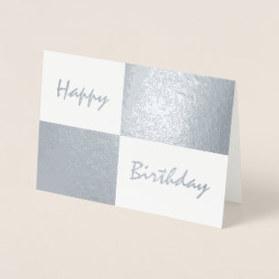 Happy Birthday Silver Foil and White Rectangles Card