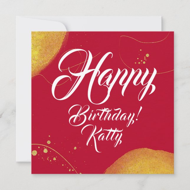 Happy birthday simpl minimal modern gold flat card (Front)