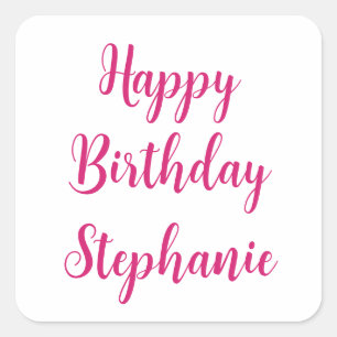 Happy Birthday Simple Custom Name Pink Girly Square Sticker