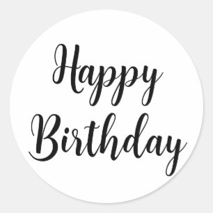 Happy Birthday Simple Minimalist Black Typography Classic Round Sticker