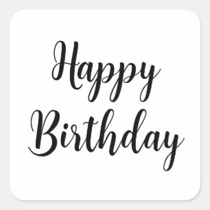 Happy Birthday Simple Minimalist Black Typography Square Sticker
