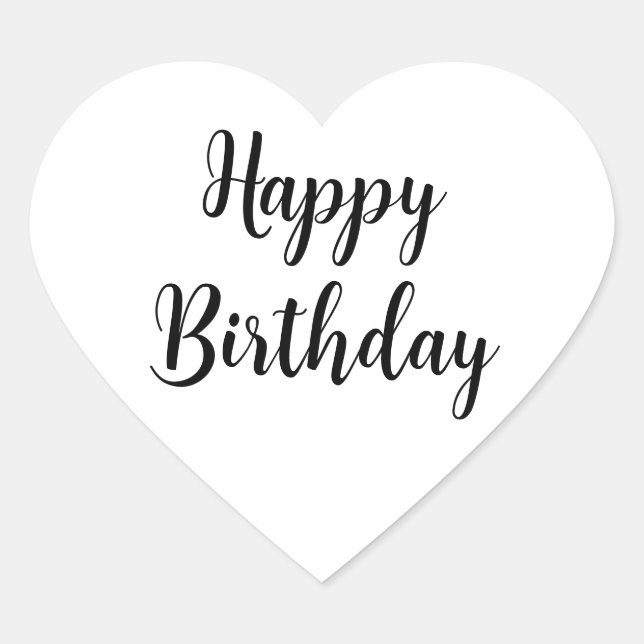 Happy Birthday Simple Minimalist Typography Black Heart Sticker (Front)