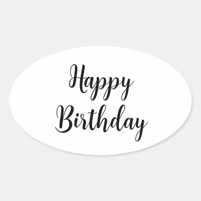 Happy Birthday Simple Minimalist Typography Black Oval Sticker (Front)