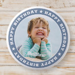 Happy Birthday Simple Modern Custom Photo 2 Inch Round Button<br><div class="desc">This simple and modern design is composed of serif typography and add a custom photo.</div>