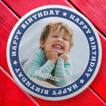 Happy Birthday Simple Modern Custom Photo 2 Inch Round Button<br><div class="desc">This simple and modern design is composed of serif typography and add a custom photo.</div>