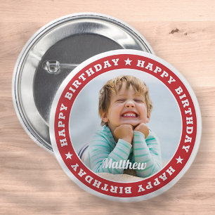 Happy Birthday Simple Modern Custom Photo 2 Inch Round Button