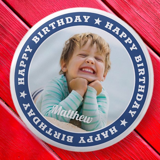 Happy Birthday Simple Modern Custom Photo 2 Inch Round Button (Creator Uploaded)