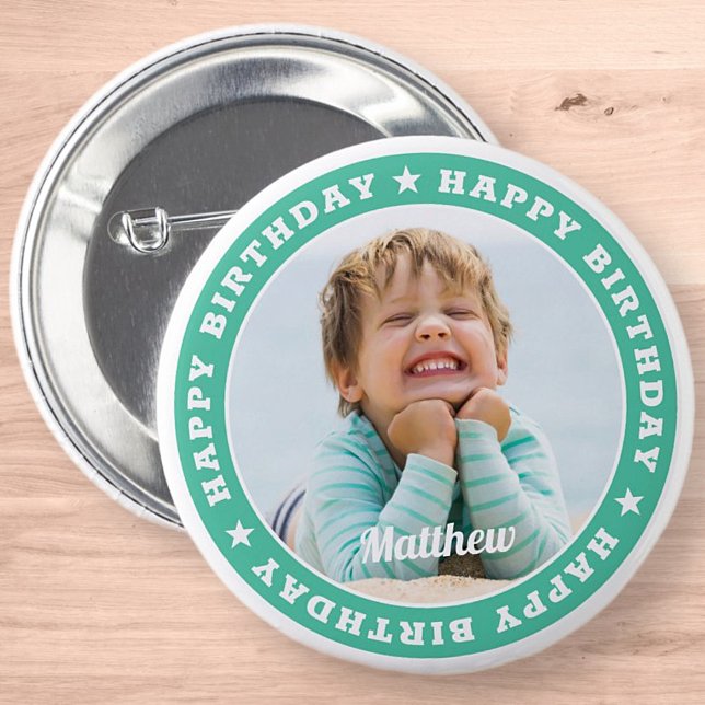 Happy Birthday Simple Modern Custom Photo 2 Inch Round Button (Creator Uploaded)