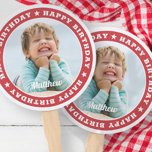 Happy Birthday Simple Modern Custom Photo Hand Fan