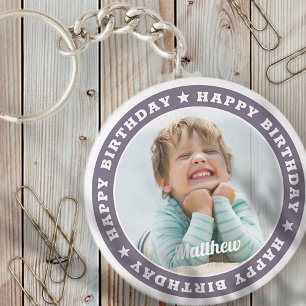 Happy Birthday Simple Modern Custom Photo Keychain