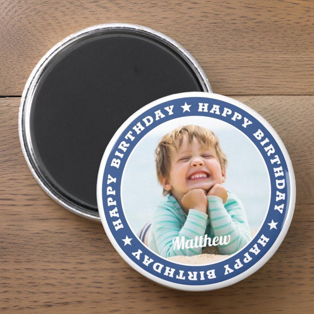 Happy Birthday Simple Modern Custom Photo Magnet (Creator Uploaded)